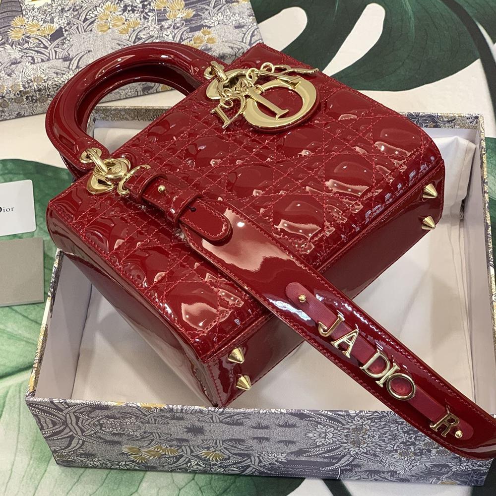Dior Lady Dior My ABCDior Bag Cherry Red Patent Cannage Quilted Shoulder Bag