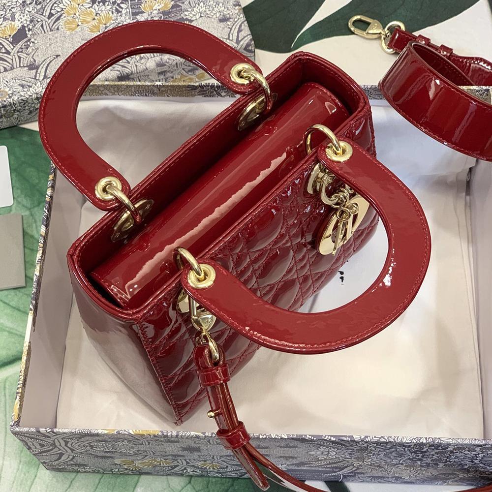Dior Lady Dior My ABCDior Bag Cherry Red Patent Cannage Quilted Shoulder Bag