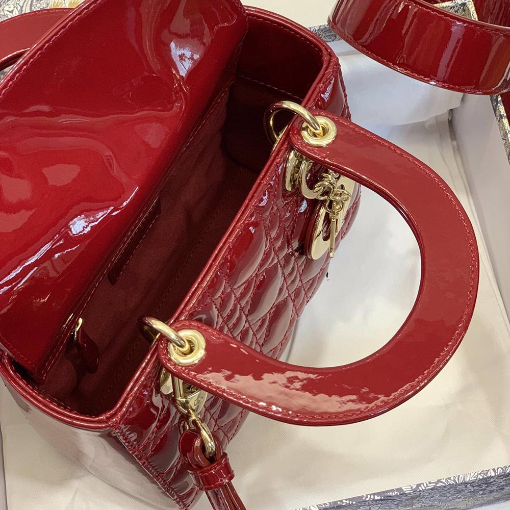 Dior Lady Dior My ABCDior Bag Cherry Red Patent Cannage Quilted Shoulder Bag