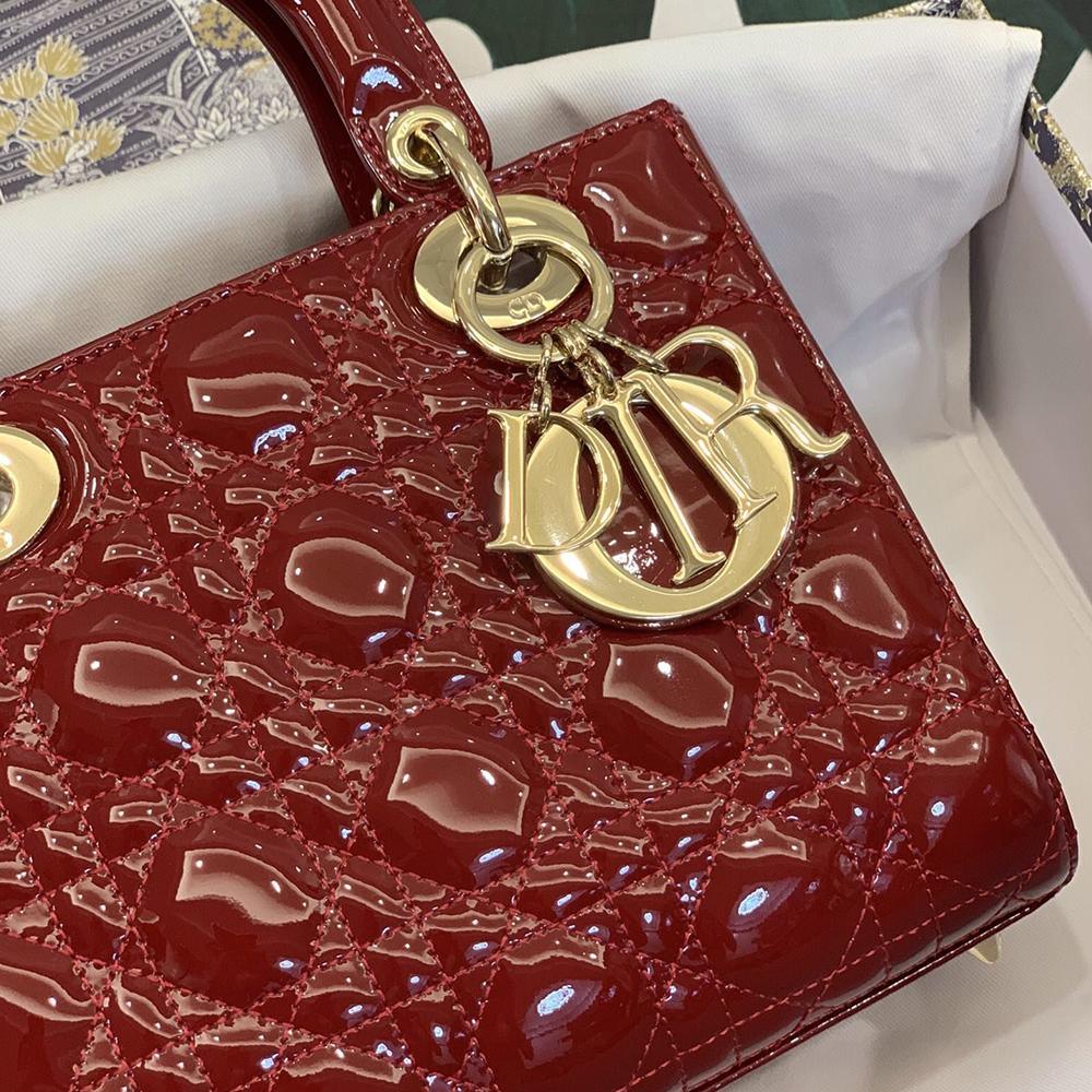 Dior Lady Dior My ABCDior Bag Cherry Red Patent Cannage Quilted Shoulder Bag