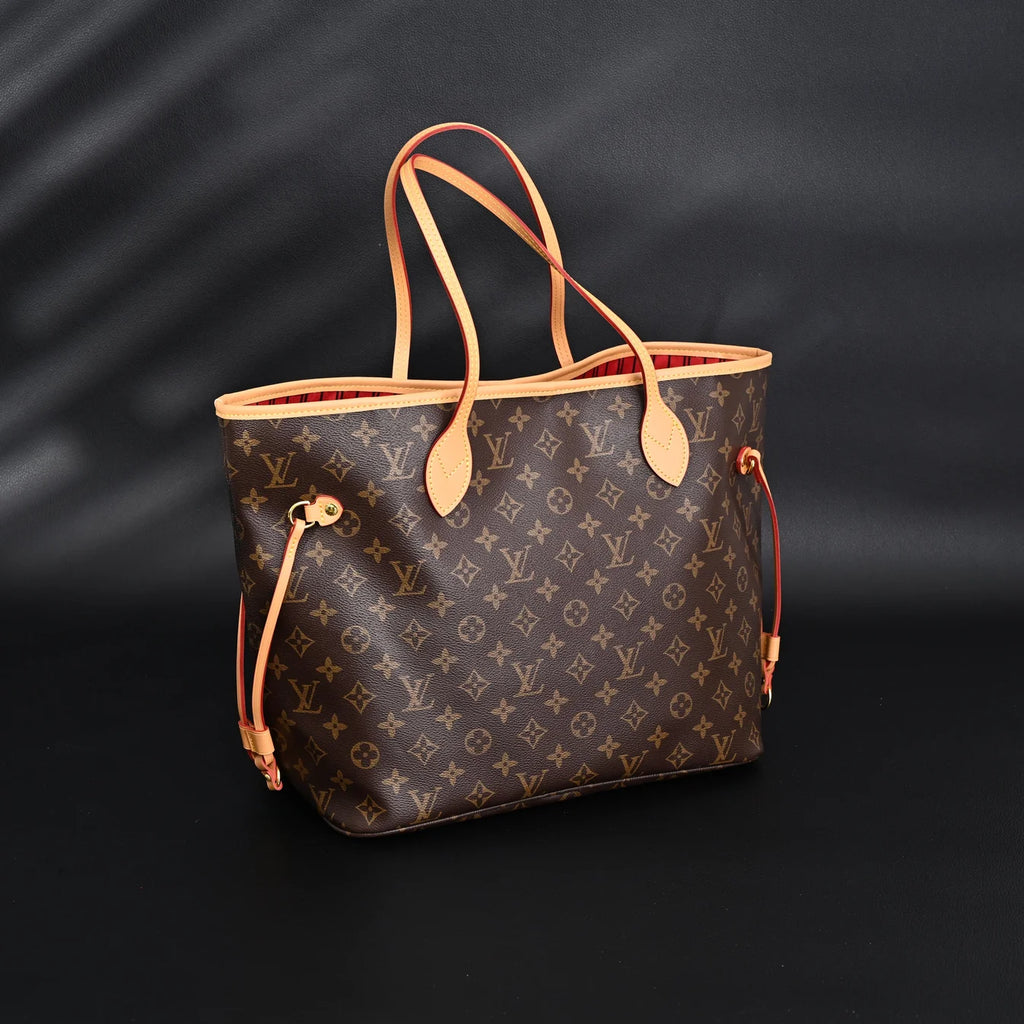 Louis Vuitton Neverfull MM Tote Bag Monogram Canvas Red Interior Shoulder