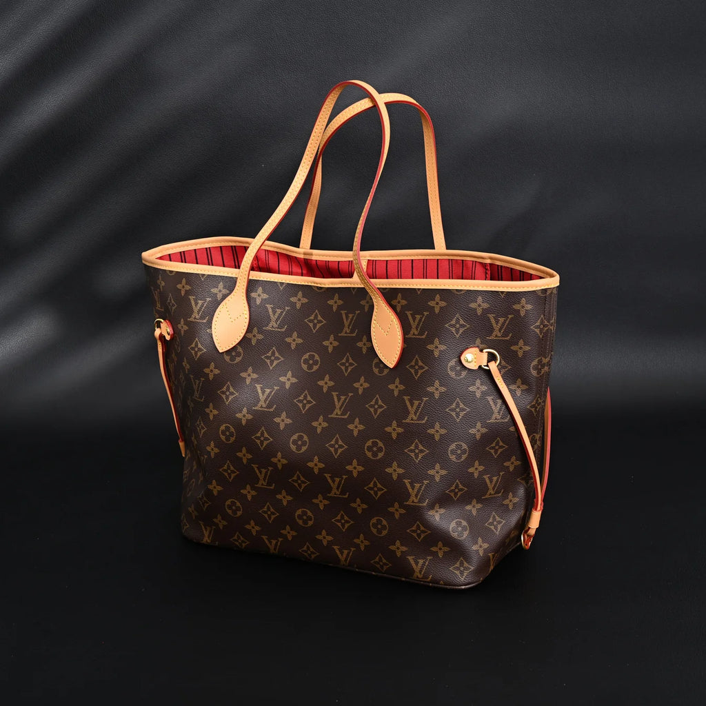 Louis Vuitton Neverfull MM Tote Bag Monogram Canvas Red Interior Shoulder
