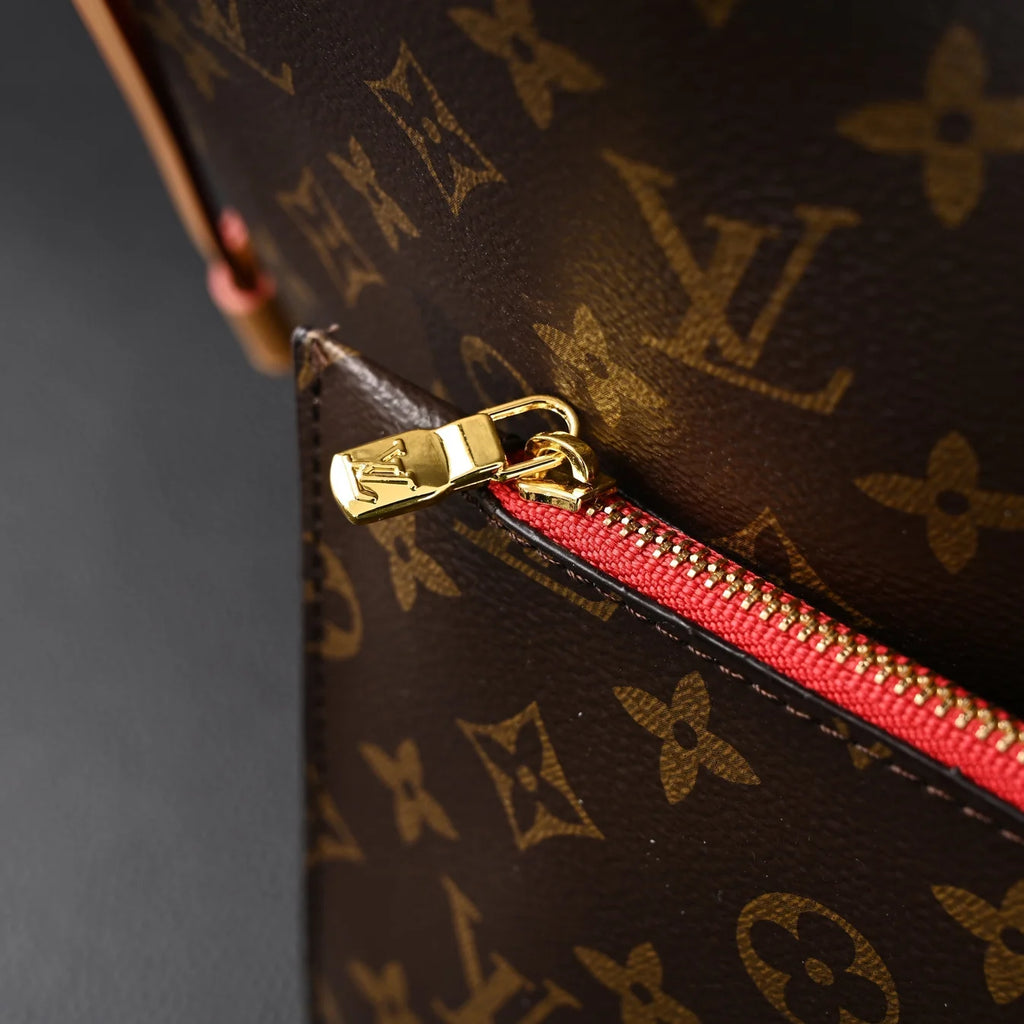 Louis Vuitton Neverfull MM Tote Bag Monogram Canvas Red Interior Shoulder