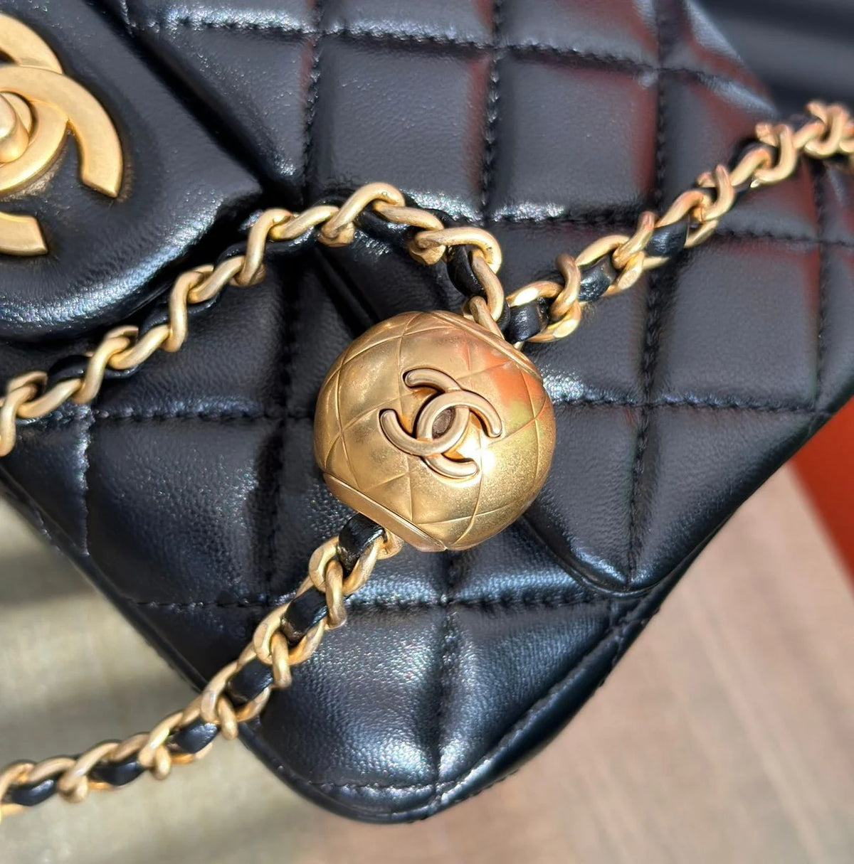 Chanel Pearl Crush Mini Flap Bag Black Quilted Calfskin Leather Chain Shoulder