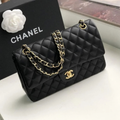 Chanel Classic Flap Bag Black Quilted Lambskin Gold CC Chain Shoulder Bag Medium