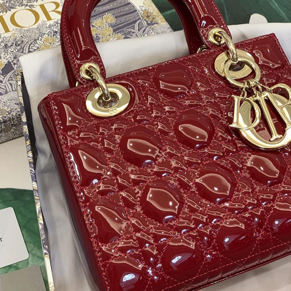 Dior Lady Dior My ABCDior Bag Cherry Red Patent Cannage Quilted Shoulder Bag